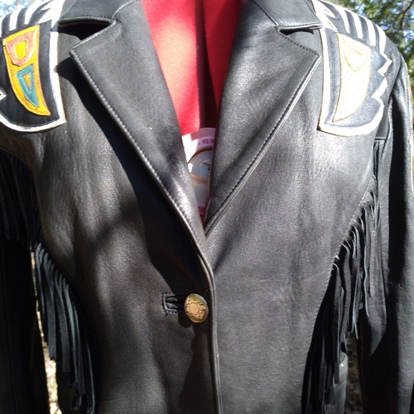 Genuine fringe Leather Wolf motorcycle Jacket - Picture 4 of 6